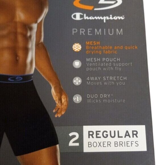 Champion Size S 28 30 Boxer Briefs Mens 2 Pack Regular Fit Black Green Mesh NEW - Picture 2 of 3